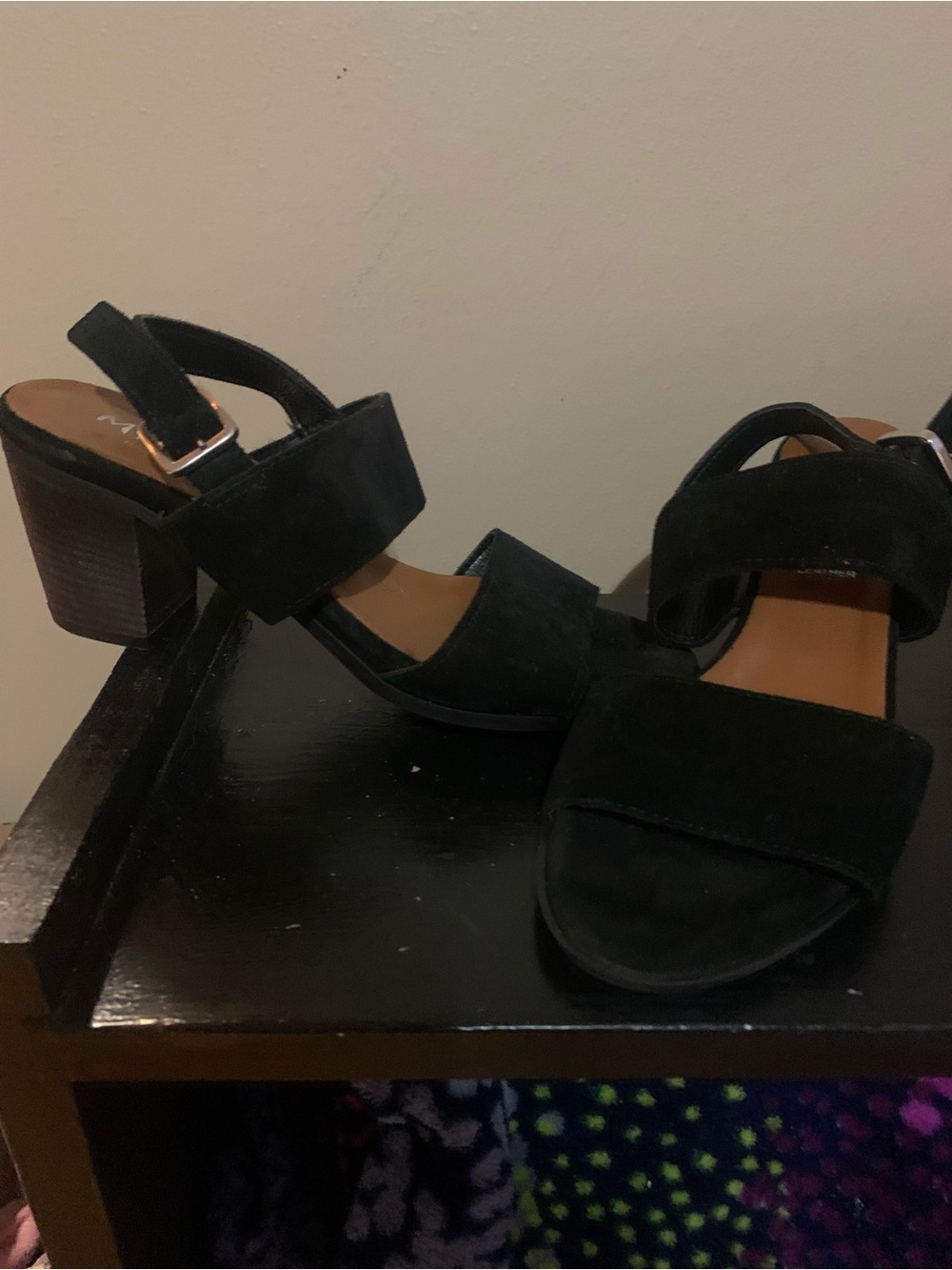 Classic Black Suede Block Heel Sandals with Adjustable Strap